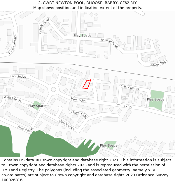 2, CWRT NEWTON POOL, RHOOSE, BARRY, CF62 3LY: Location map and indicative extent of plot