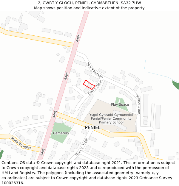 2, CWRT Y GLOCH, PENIEL, CARMARTHEN, SA32 7HW: Location map and indicative extent of plot