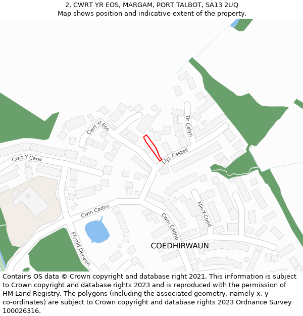 2, CWRT YR EOS, MARGAM, PORT TALBOT, SA13 2UQ: Location map and indicative extent of plot