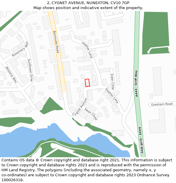 2, CYGNET AVENUE, NUNEATON, CV10 7GP: Location map and indicative extent of plot