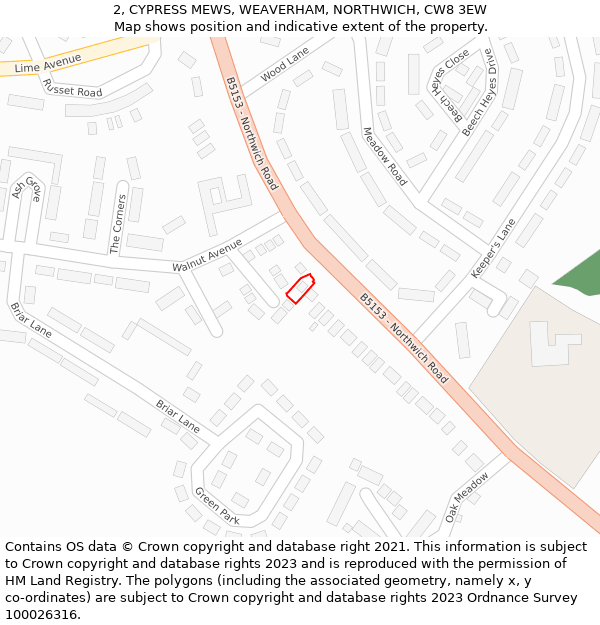 2, CYPRESS MEWS, WEAVERHAM, NORTHWICH, CW8 3EW: Location map and indicative extent of plot