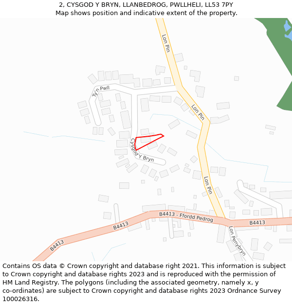 2, CYSGOD Y BRYN, LLANBEDROG, PWLLHELI, LL53 7PY: Location map and indicative extent of plot