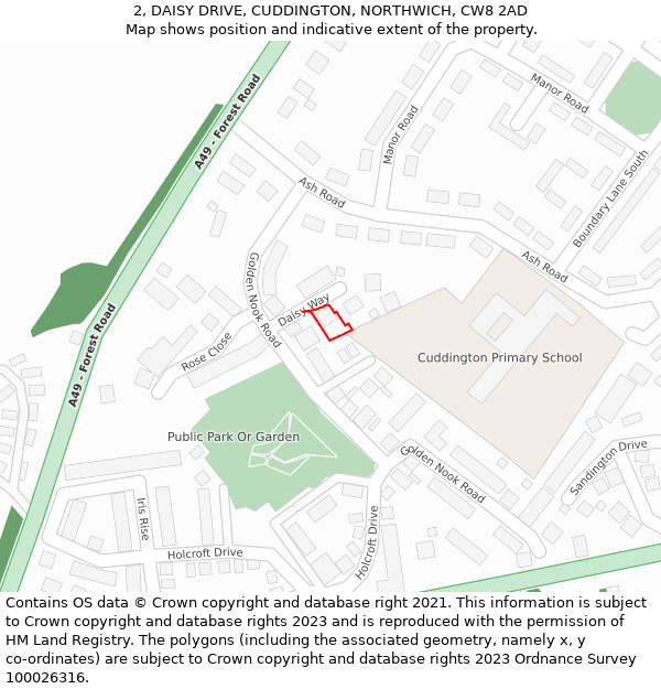 2, DAISY DRIVE, CUDDINGTON, NORTHWICH, CW8 2AD: Location map and indicative extent of plot