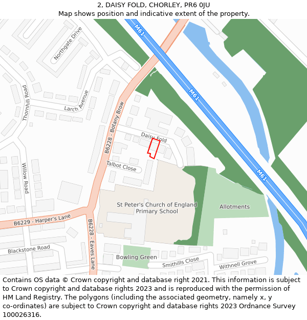 2, DAISY FOLD, CHORLEY, PR6 0JU: Location map and indicative extent of plot