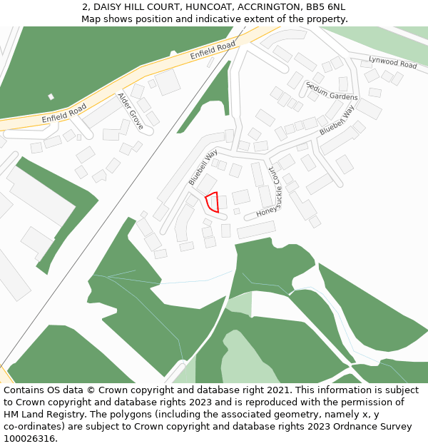2, DAISY HILL COURT, HUNCOAT, ACCRINGTON, BB5 6NL: Location map and indicative extent of plot