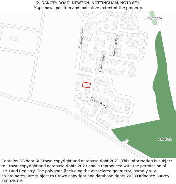 2, DAKOTA ROAD, NEWTON, NOTTINGHAM, NG13 8ZY: Location map and indicative extent of plot