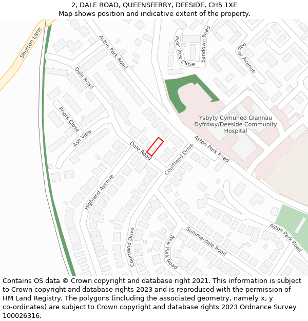 2, DALE ROAD, QUEENSFERRY, DEESIDE, CH5 1XE: Location map and indicative extent of plot