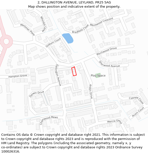 2, DALLINGTON AVENUE, LEYLAND, PR25 5AG: Location map and indicative extent of plot