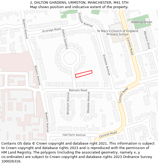 2, DALTON GARDENS, URMSTON, MANCHESTER, M41 5TH: Location map and indicative extent of plot