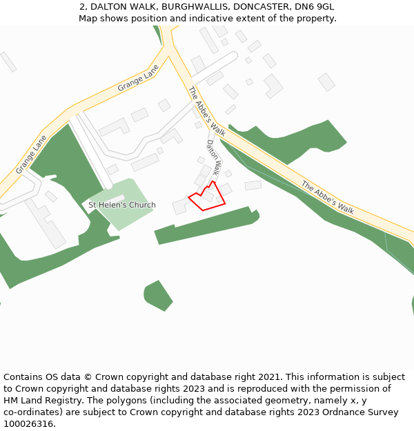 2, DALTON WALK, BURGHWALLIS, DONCASTER, DN6 9GL: Location map and indicative extent of plot