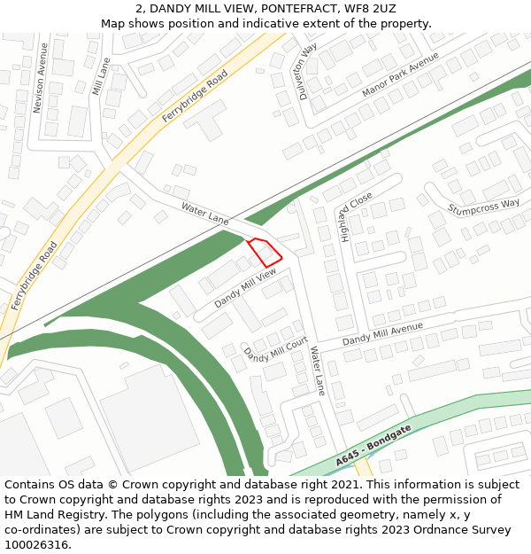 2, DANDY MILL VIEW, PONTEFRACT, WF8 2UZ: Location map and indicative extent of plot