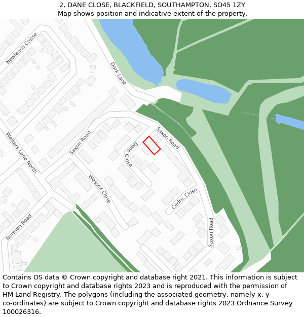 2, DANE CLOSE, BLACKFIELD, SOUTHAMPTON, SO45 1ZY: Location map and indicative extent of plot