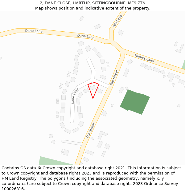 2, DANE CLOSE, HARTLIP, SITTINGBOURNE, ME9 7TN: Location map and indicative extent of plot