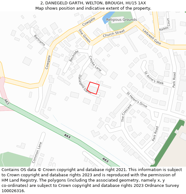 2, DANEGELD GARTH, WELTON, BROUGH, HU15 1AX: Location map and indicative extent of plot