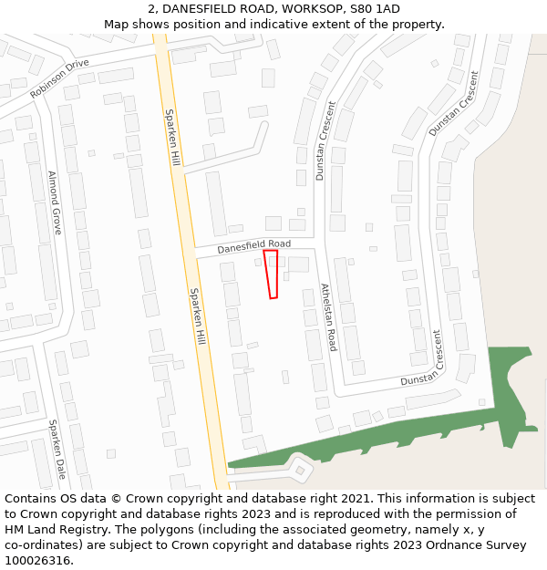 2, DANESFIELD ROAD, WORKSOP, S80 1AD: Location map and indicative extent of plot