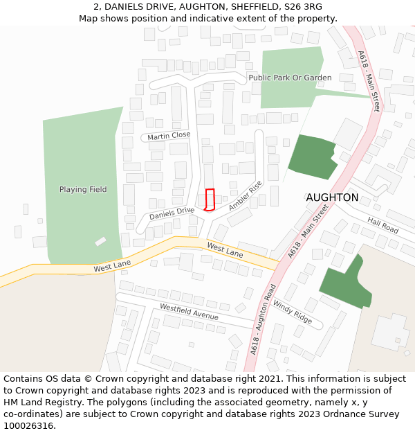 2, DANIELS DRIVE, AUGHTON, SHEFFIELD, S26 3RG: Location map and indicative extent of plot