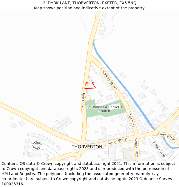 2, DARK LANE, THORVERTON, EXETER, EX5 5NQ: Location map and indicative extent of plot