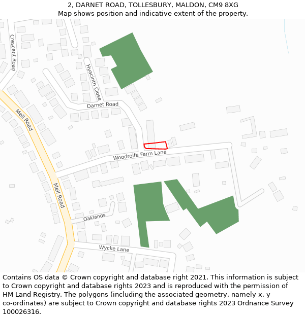 2, DARNET ROAD, TOLLESBURY, MALDON, CM9 8XG: Location map and indicative extent of plot