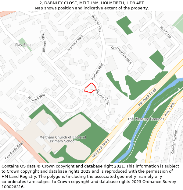 2, DARNLEY CLOSE, MELTHAM, HOLMFIRTH, HD9 4BT: Location map and indicative extent of plot