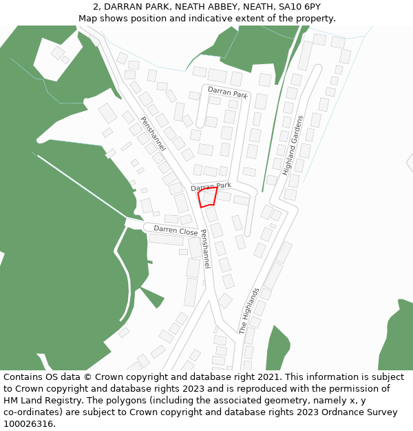 2, DARRAN PARK, NEATH ABBEY, NEATH, SA10 6PY: Location map and indicative extent of plot