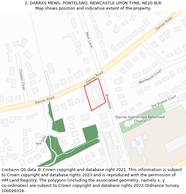 2, DARRAS MEWS, PONTELAND, NEWCASTLE UPON TYNE, NE20 9LR: Location map and indicative extent of plot