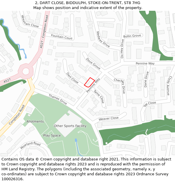 2, DART CLOSE, BIDDULPH, STOKE-ON-TRENT, ST8 7HG: Location map and indicative extent of plot