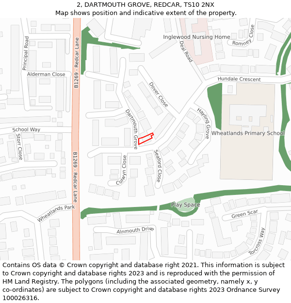 2, DARTMOUTH GROVE, REDCAR, TS10 2NX: Location map and indicative extent of plot