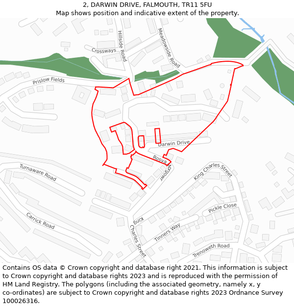 2, DARWIN DRIVE, FALMOUTH, TR11 5FU: Location map and indicative extent of plot