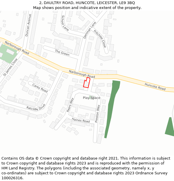 2, DAULTRY ROAD, HUNCOTE, LEICESTER, LE9 3BQ: Location map and indicative extent of plot