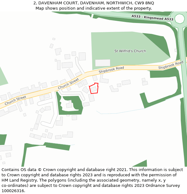 2, DAVENHAM COURT, DAVENHAM, NORTHWICH, CW9 8NQ: Location map and indicative extent of plot