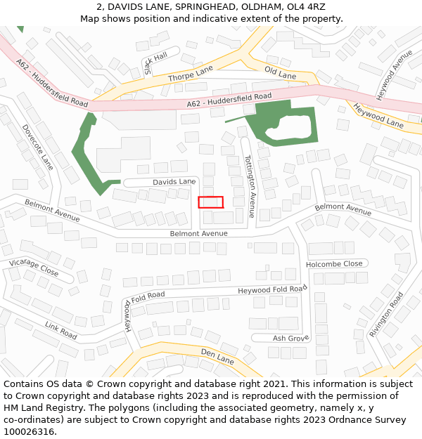 2, DAVIDS LANE, SPRINGHEAD, OLDHAM, OL4 4RZ: Location map and indicative extent of plot