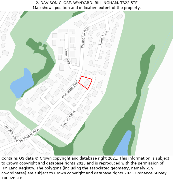 2, DAVISON CLOSE, WYNYARD, BILLINGHAM, TS22 5TE: Location map and indicative extent of plot