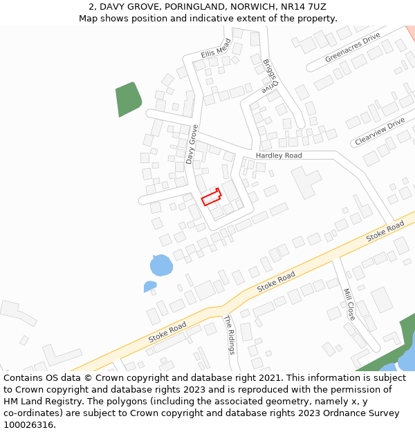 2, DAVY GROVE, PORINGLAND, NORWICH, NR14 7UZ: Location map and indicative extent of plot