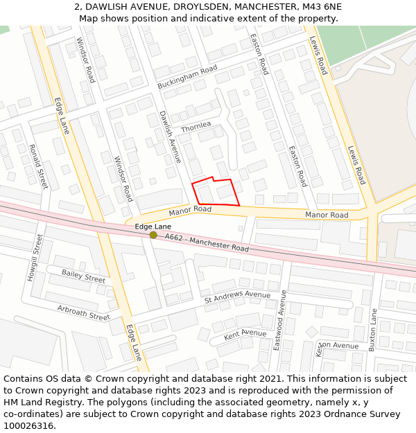 2, DAWLISH AVENUE, DROYLSDEN, MANCHESTER, M43 6NE: Location map and indicative extent of plot