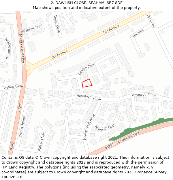 2, DAWLISH CLOSE, SEAHAM, SR7 8DE: Location map and indicative extent of plot