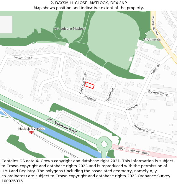 2, DAYSMILL CLOSE, MATLOCK, DE4 3NP: Location map and indicative extent of plot