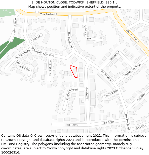 2, DE HOUTON CLOSE, TODWICK, SHEFFIELD, S26 1JL: Location map and indicative extent of plot