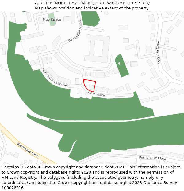 2, DE PIRENORE, HAZLEMERE, HIGH WYCOMBE, HP15 7FQ: Location map and indicative extent of plot