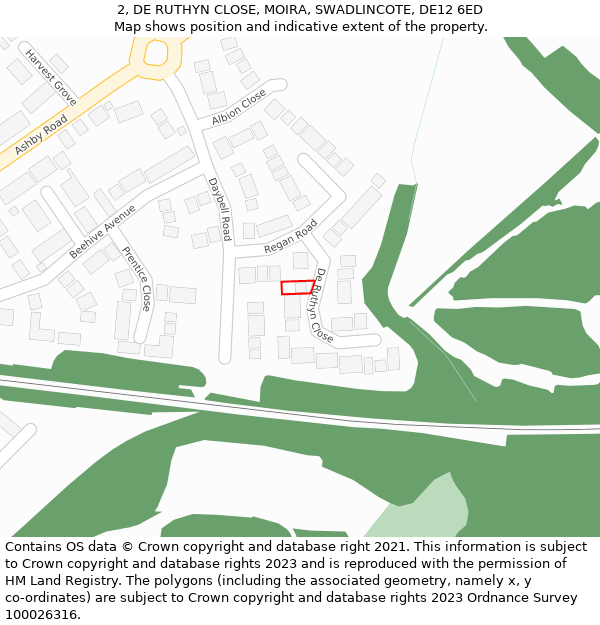 2, DE RUTHYN CLOSE, MOIRA, SWADLINCOTE, DE12 6ED: Location map and indicative extent of plot