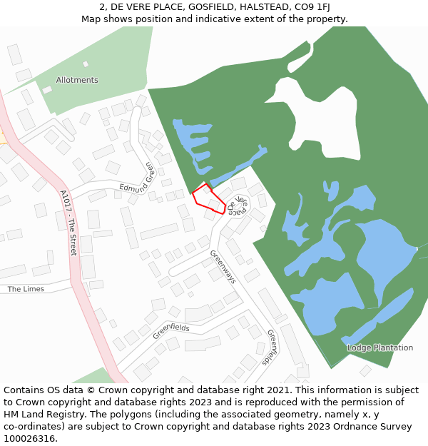 2, DE VERE PLACE, GOSFIELD, HALSTEAD, CO9 1FJ: Location map and indicative extent of plot