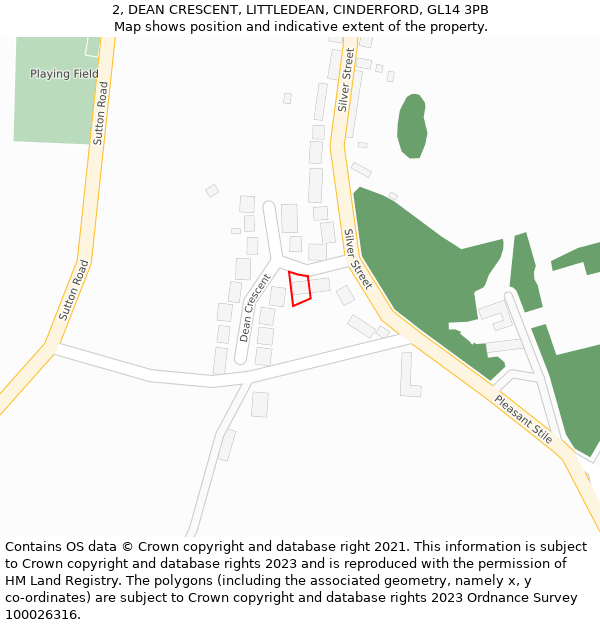 2, DEAN CRESCENT, LITTLEDEAN, CINDERFORD, GL14 3PB: Location map and indicative extent of plot