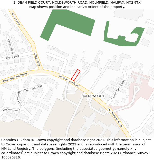 2, DEAN FIELD COURT, HOLDSWORTH ROAD, HOLMFIELD, HALIFAX, HX2 9TX: Location map and indicative extent of plot