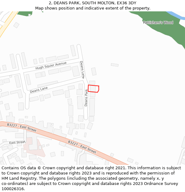 2, DEANS PARK, SOUTH MOLTON, EX36 3DY: Location map and indicative extent of plot