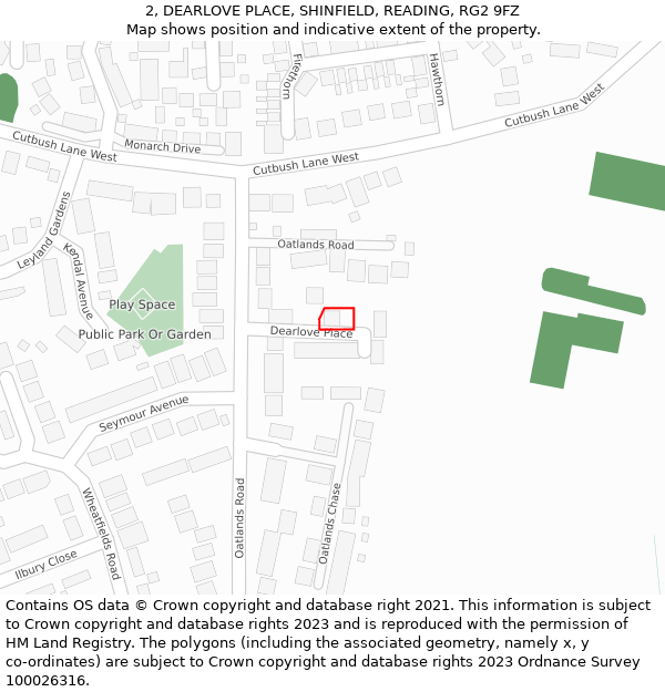 2, DEARLOVE PLACE, SHINFIELD, READING, RG2 9FZ: Location map and indicative extent of plot