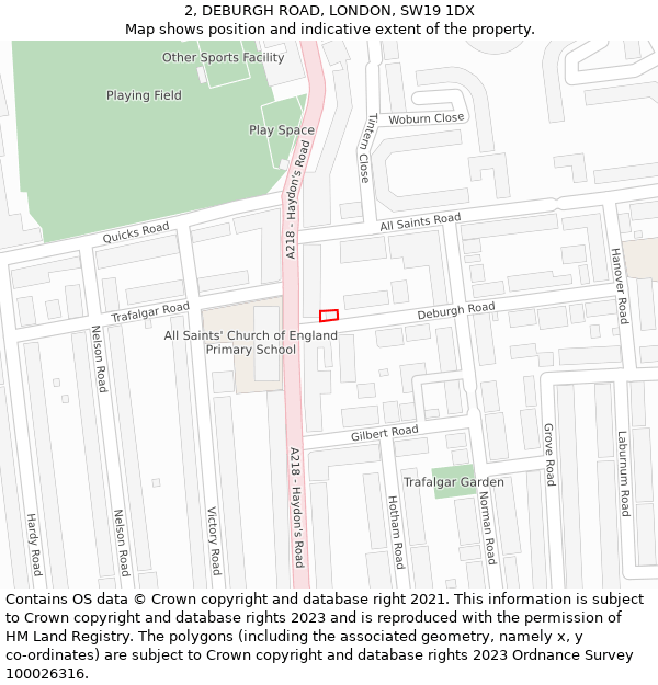 2, DEBURGH ROAD, LONDON, SW19 1DX: Location map and indicative extent of plot