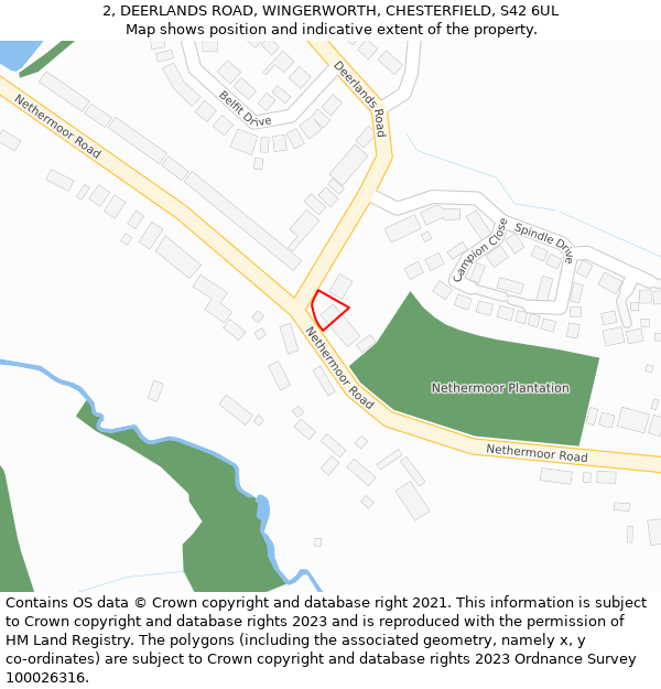 2, DEERLANDS ROAD, WINGERWORTH, CHESTERFIELD, S42 6UL: Location map and indicative extent of plot