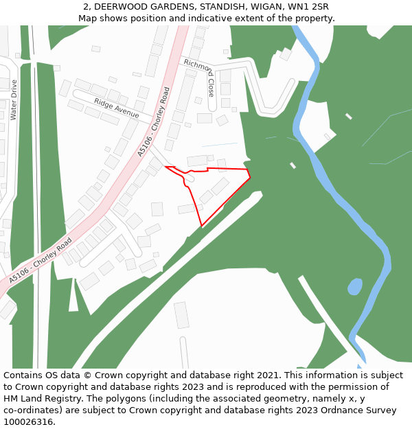 2, DEERWOOD GARDENS, STANDISH, WIGAN, WN1 2SR: Location map and indicative extent of plot