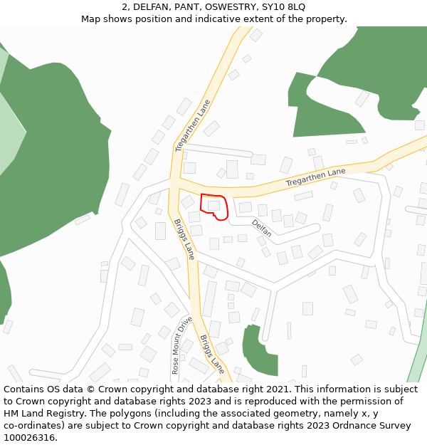 2, DELFAN, PANT, OSWESTRY, SY10 8LQ: Location map and indicative extent of plot