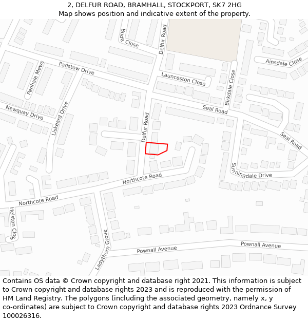 2, DELFUR ROAD, BRAMHALL, STOCKPORT, SK7 2HG: Location map and indicative extent of plot