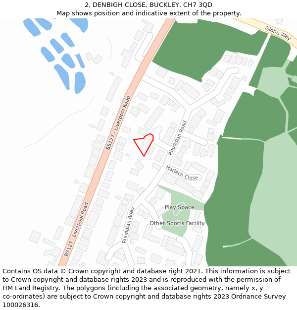 2, DENBIGH CLOSE, BUCKLEY, CH7 3QD: Location map and indicative extent of plot